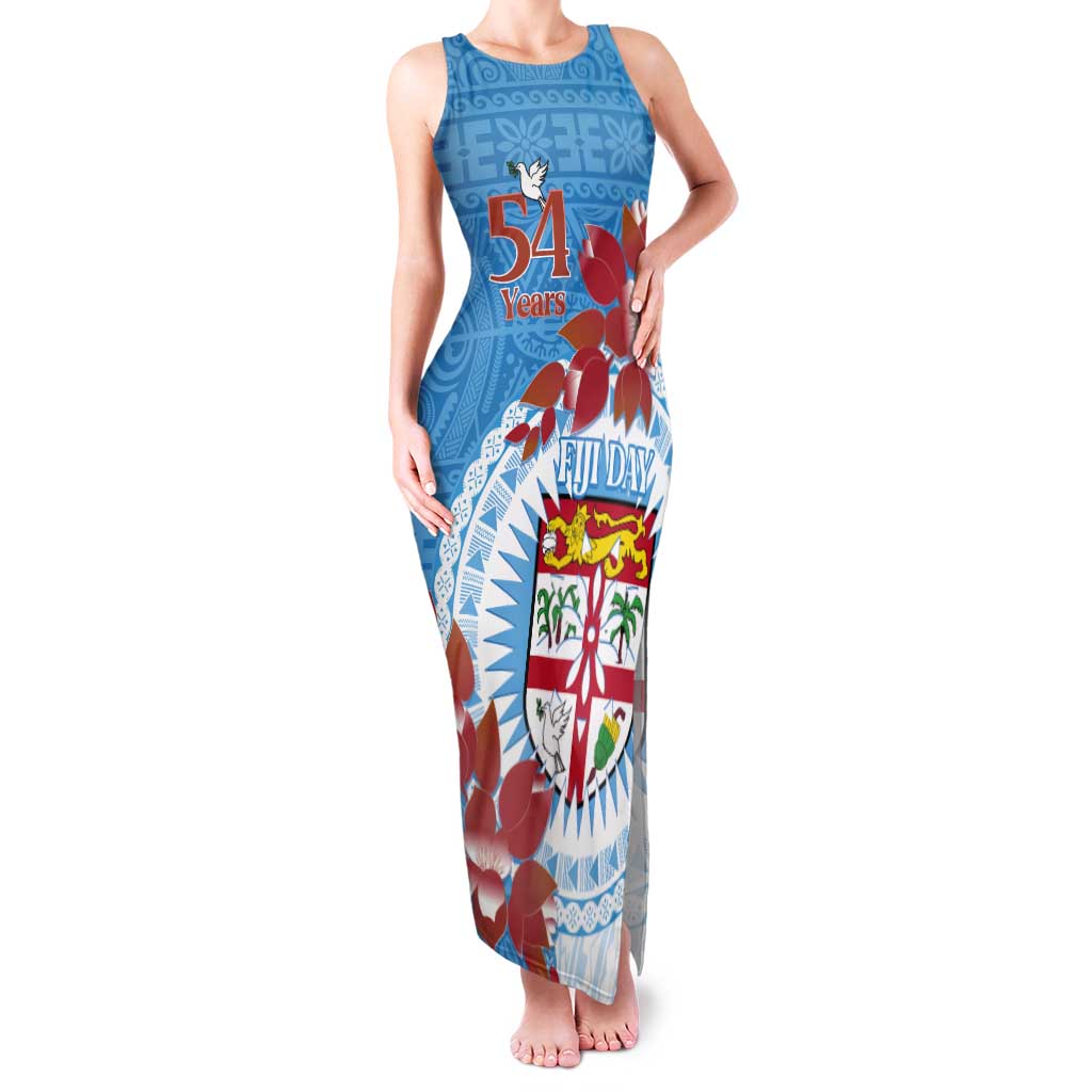 Personalised Fiji Day Tank Maxi Dress Fijian Tapa Pattern Mix Tagimoucia - Blue Version