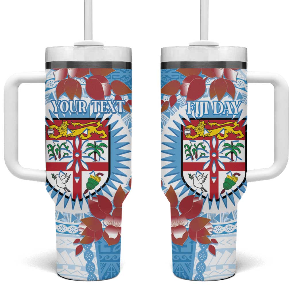 Personalised Fiji Day Tumbler With Handle Fijian Tapa Pattern Mix Tagimoucia - Blue Version