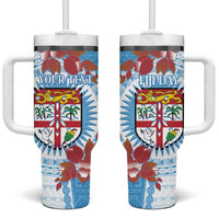 Personalised Fiji Day Tumbler With Handle Fijian Tapa Pattern Mix Tagimoucia - Blue Version