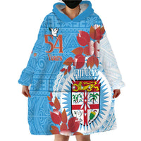 Personalised Fiji Day Wearable Blanket Hoodie Fijian Tapa Pattern Mix Tagimoucia - Blue Version