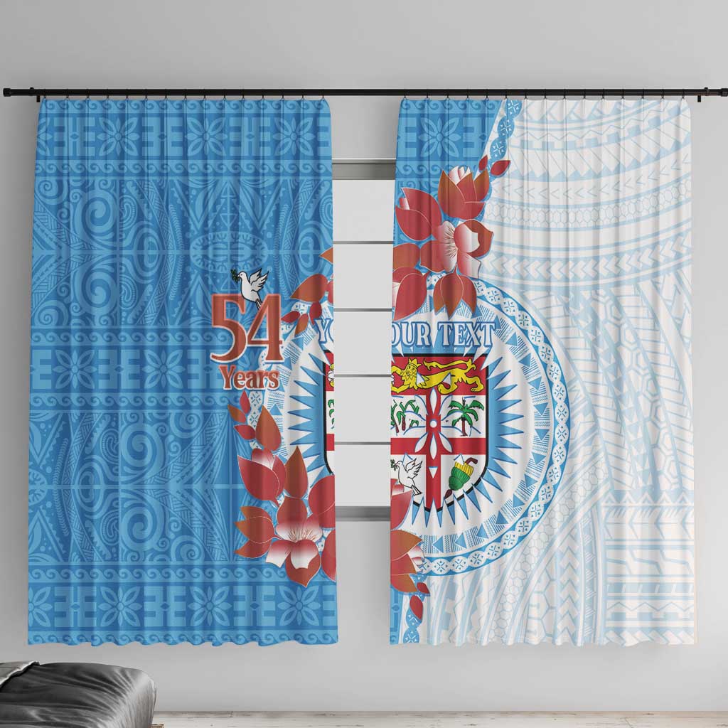 Personalised Fiji Day Window Curtain Fijian Tapa Pattern Mix Tagimoucia - Blue Version