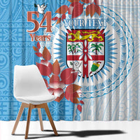 Personalised Fiji Day Window Curtain Fijian Tapa Pattern Mix Tagimoucia - Blue Version