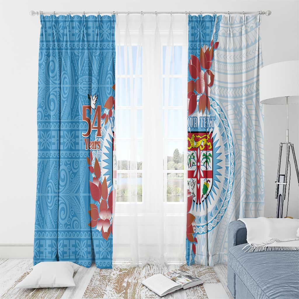 Personalised Fiji Day Window Curtain Fijian Tapa Pattern Mix Tagimoucia - Blue Version