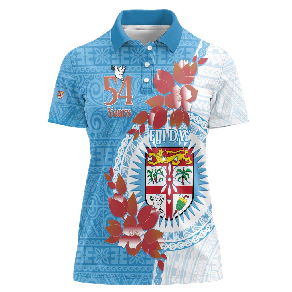 Personalised Fiji Day Women Polo Shirt Fijian Tapa Pattern Mix Tagimoucia - Blue Version