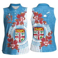 Personalised Fiji Day Women Sleeveless Polo Shirt Fijian Tapa Pattern Mix Tagimoucia - Blue Version