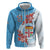 Personalised Fiji Day Zip Hoodie Fijian Tapa Pattern Mix Tagimoucia - Blue Version