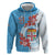 Personalised Fiji Day Zip Hoodie Fijian Tapa Pattern Mix Tagimoucia - Blue Version