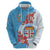 Personalised Fiji Day Zip Hoodie Fijian Tapa Pattern Mix Tagimoucia - Blue Version