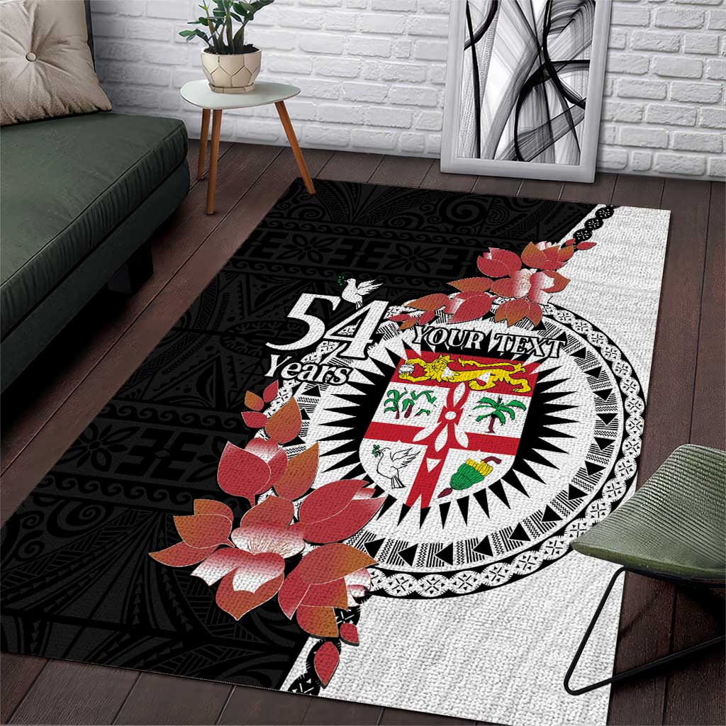 Personalised Fiji Day Area Rug Fijian Tapa Pattern Mix Tagimoucia - Black Version