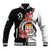 Personalised Fiji Day Baseball Jacket Fijian Tapa Pattern Mix Tagimoucia - Black Version