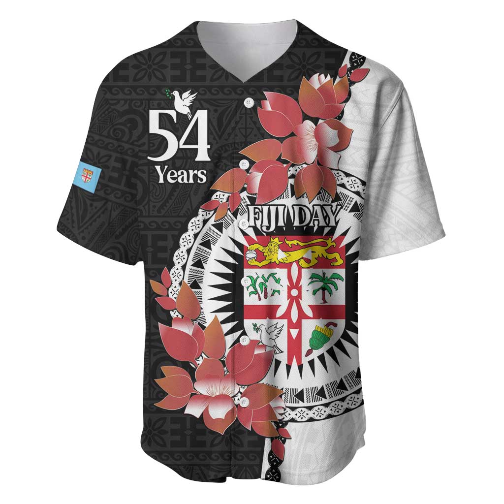 Personalised Fiji Day Baseball Jersey Fijian Tapa Pattern Mix Tagimoucia - Black Version