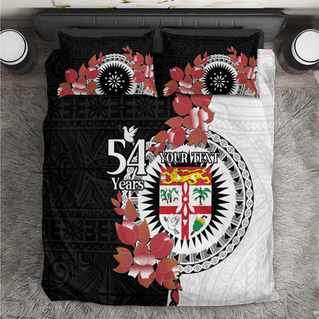 Personalised Fiji Day Bedding Set Fijian Tapa Pattern Mix Tagimoucia - Black Version