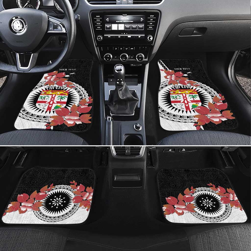 Personalised Fiji Day Car Mats Fijian Tapa Pattern Mix Tagimoucia - Black Version