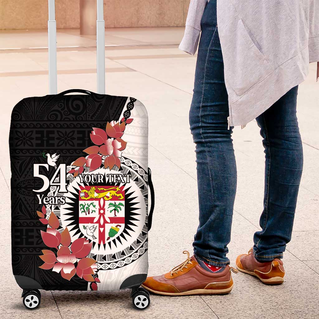 Personalised Fiji Day Luggage Cover Fijian Tapa Pattern Mix Tagimoucia - Black Version