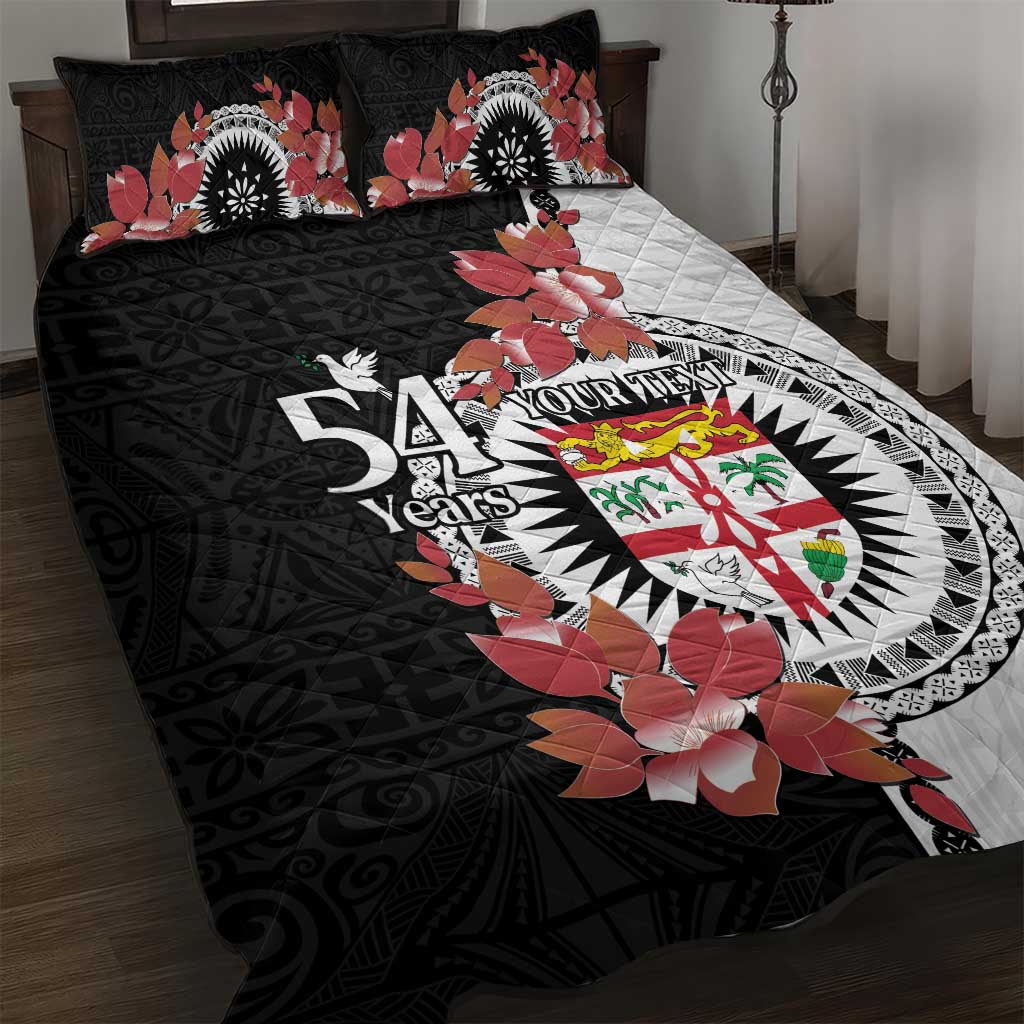 Personalised Fiji Day Quilt Bed Set Fijian Tapa Pattern Mix Tagimoucia - Black Version