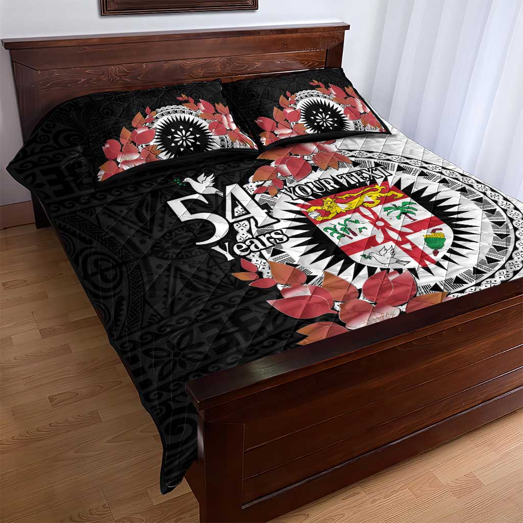 Personalised Fiji Day Quilt Bed Set Fijian Tapa Pattern Mix Tagimoucia - Black Version