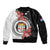 Personalised Fiji Day Sleeve Zip Bomber Jacket Fijian Tapa Pattern Mix Tagimoucia - Black Version