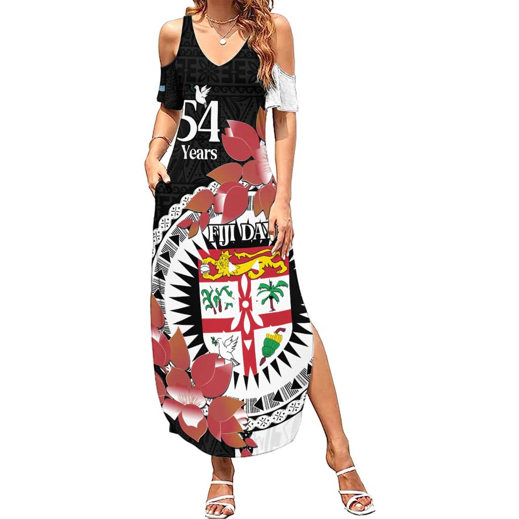 Personalised Fiji Day Summer Maxi Dress Fijian Tapa Pattern Mix Tagimoucia - Black Version