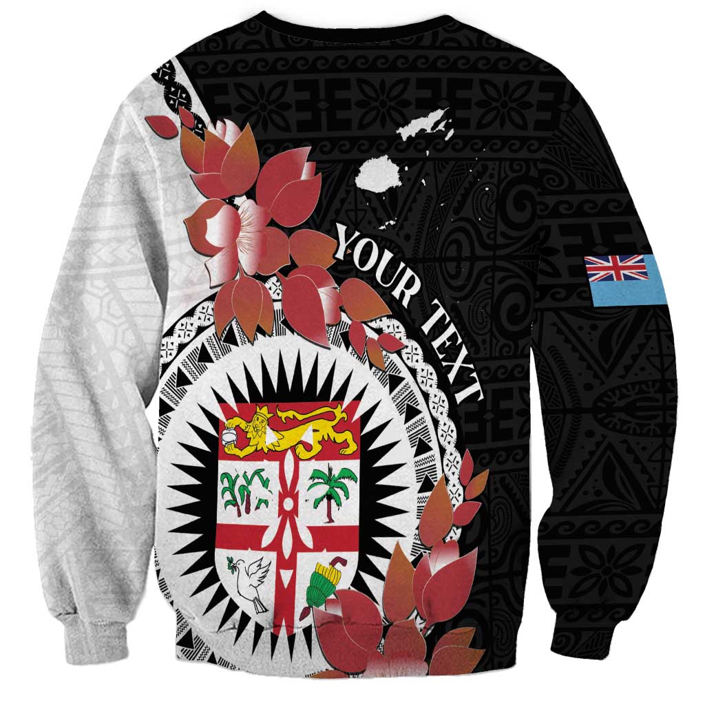 Personalised Fiji Day Sweatshirt Fijian Tapa Pattern Mix Tagimoucia - Black Version
