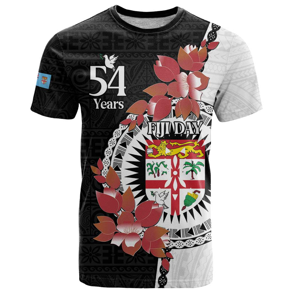 Personalised Fiji Day T Shirt Fijian Tapa Pattern Mix Tagimoucia - Black Version