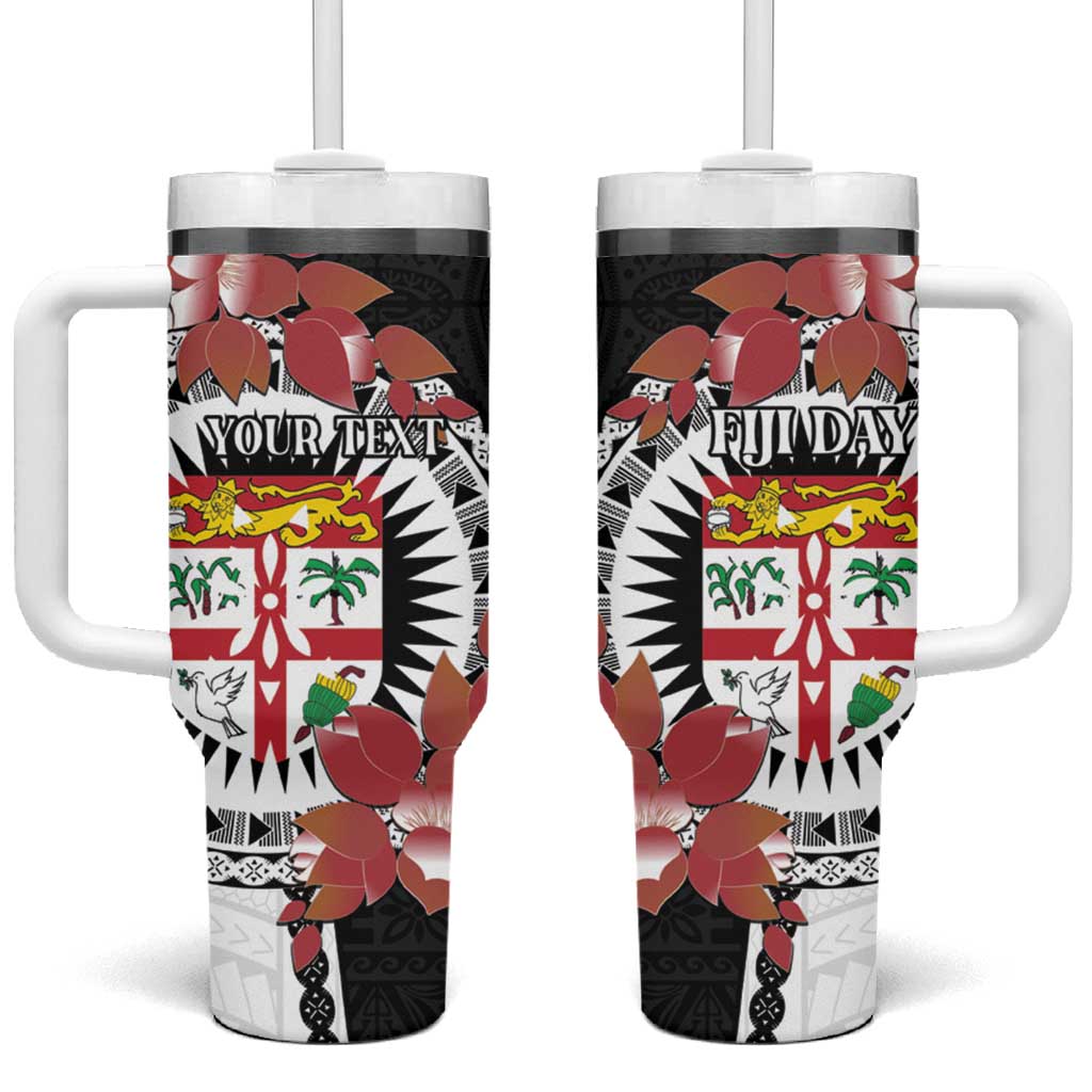 Personalised Fiji Day Tumbler With Handle Fijian Tapa Pattern Mix Tagimoucia - Black Version