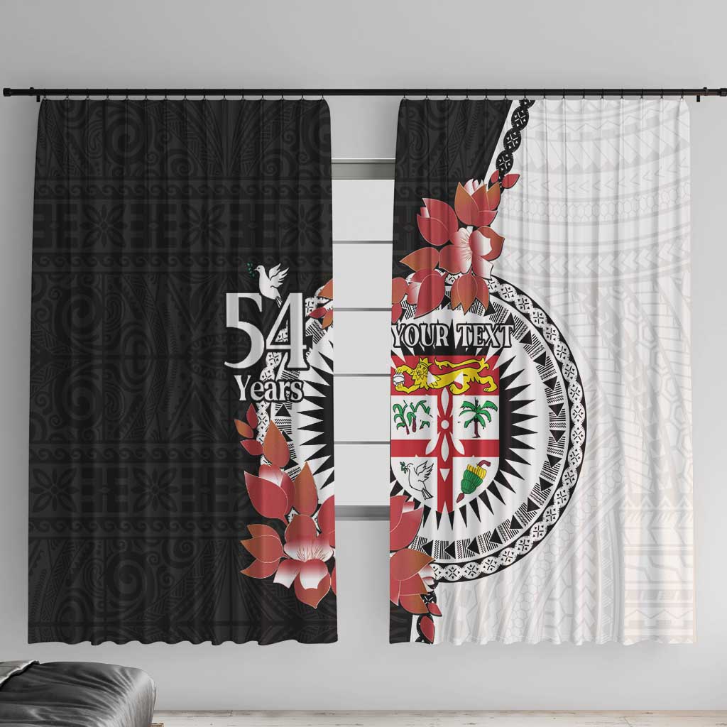 Personalised Fiji Day Window Curtain Fijian Tapa Pattern Mix Tagimoucia - Black Version