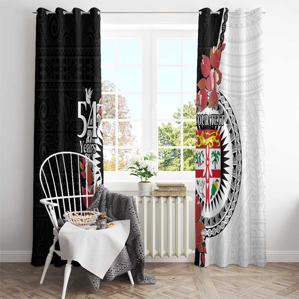 Personalised Fiji Day Window Curtain Fijian Tapa Pattern Mix Tagimoucia - Black Version