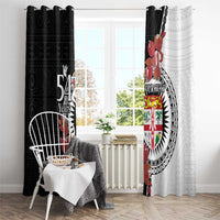 Personalised Fiji Day Window Curtain Fijian Tapa Pattern Mix Tagimoucia - Black Version