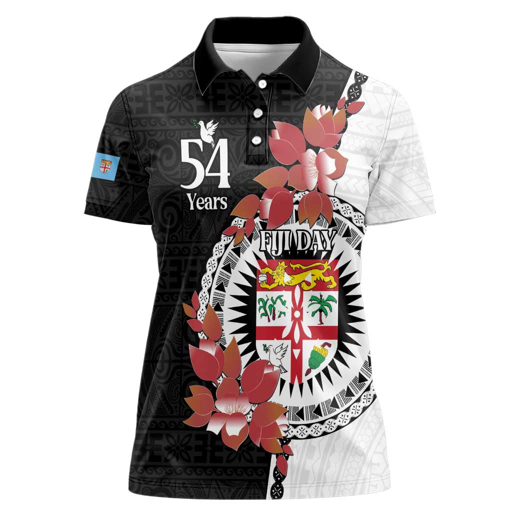 Personalised Fiji Day Women Polo Shirt Fijian Tapa Pattern Mix Tagimoucia - Black Version