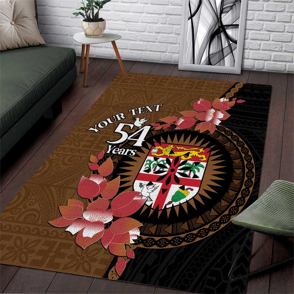 Personalised Fiji Day Area Rug Fijian Tapa Pattern Mix Tagimoucia - Brown Version