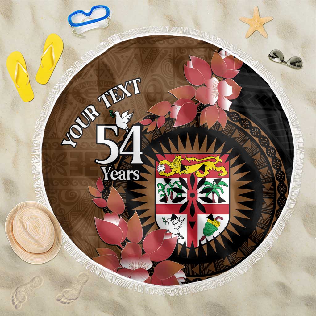 Personalised Fiji Day Beach Blanket Fijian Tapa Pattern Mix Tagimoucia - Brown Version