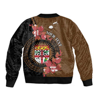 Personalised Fiji Day Bomber Jacket Fijian Tapa Pattern Mix Tagimoucia - Brown Version