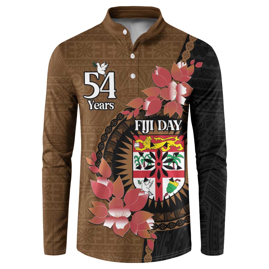 Personalised Fiji Day Button Sweatshirt Fijian Tapa Pattern Mix Tagimoucia - Brown Version