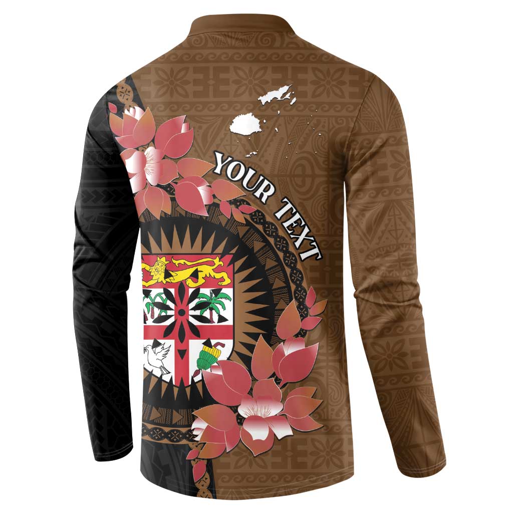 Personalised Fiji Day Button Sweatshirt Fijian Tapa Pattern Mix Tagimoucia - Brown Version