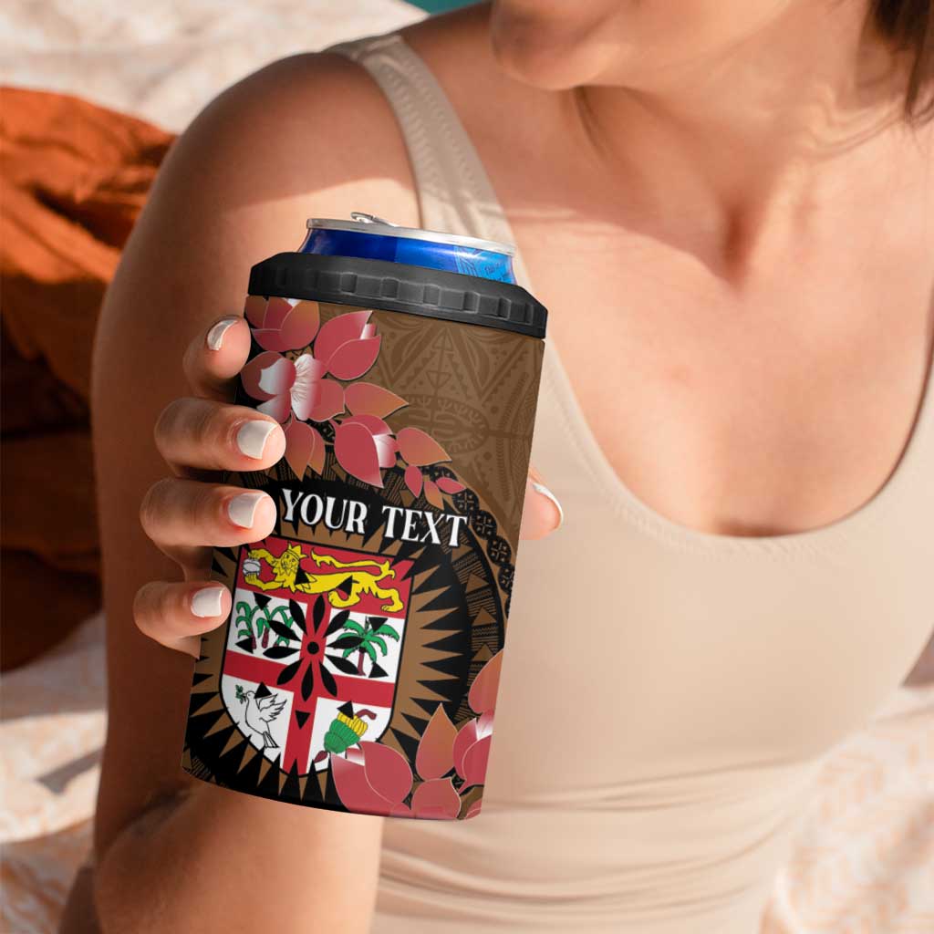 Personalised Fiji Day 4 in 1 Can Cooler Tumbler Fijian Tapa Pattern Mix Tagimoucia - Brown Version