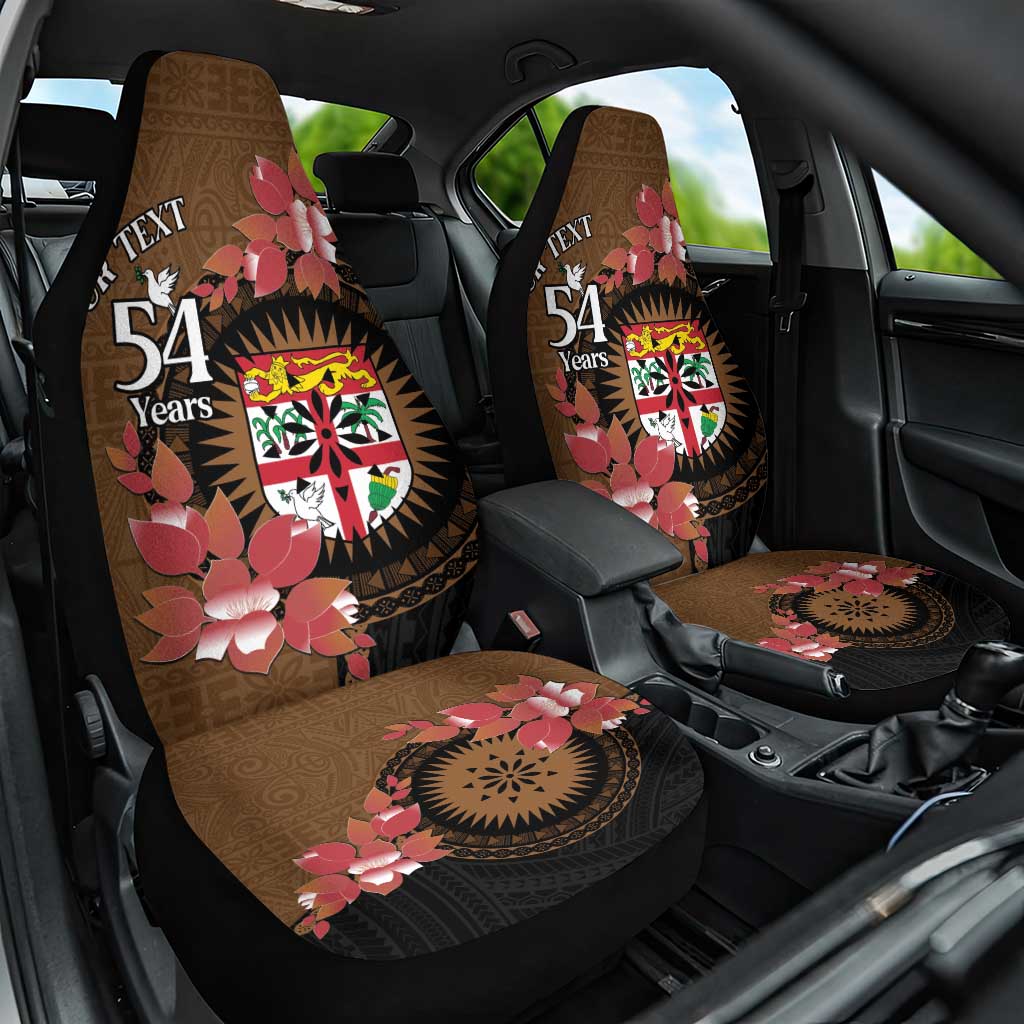 Personalised Fiji Day Car Seat Cover Fijian Tapa Pattern Mix Tagimoucia - Brown Version