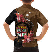 Personalised Fiji Day Family Matching Short Sleeve Bodycon Dress and Hawaiian Shirt Fijian Tapa Pattern Mix Tagimoucia - Brown Version