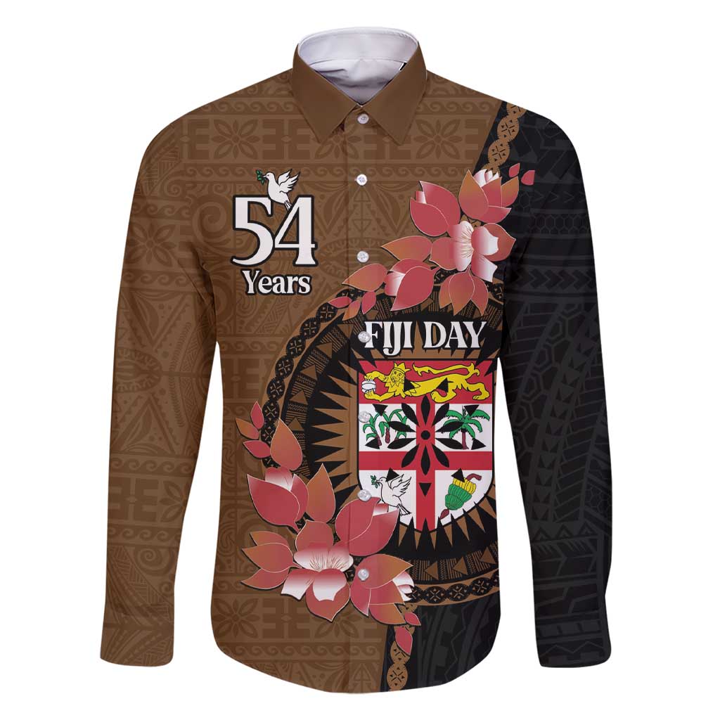 Personalised Fiji Day Family Matching Short Sleeve Bodycon Dress and Hawaiian Shirt Fijian Tapa Pattern Mix Tagimoucia - Brown Version