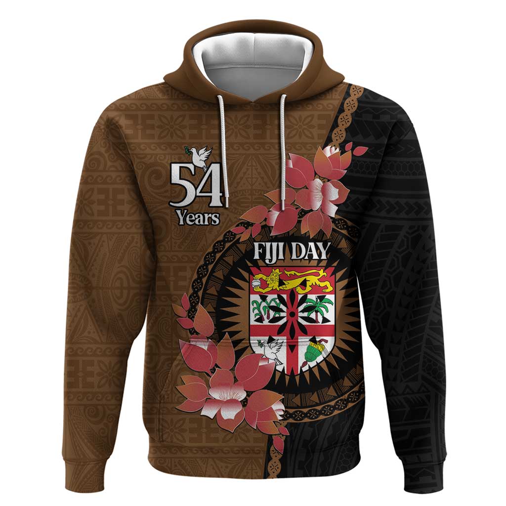 Personalised Fiji Day Hoodie Fijian Tapa Pattern Mix Tagimoucia - Brown Version