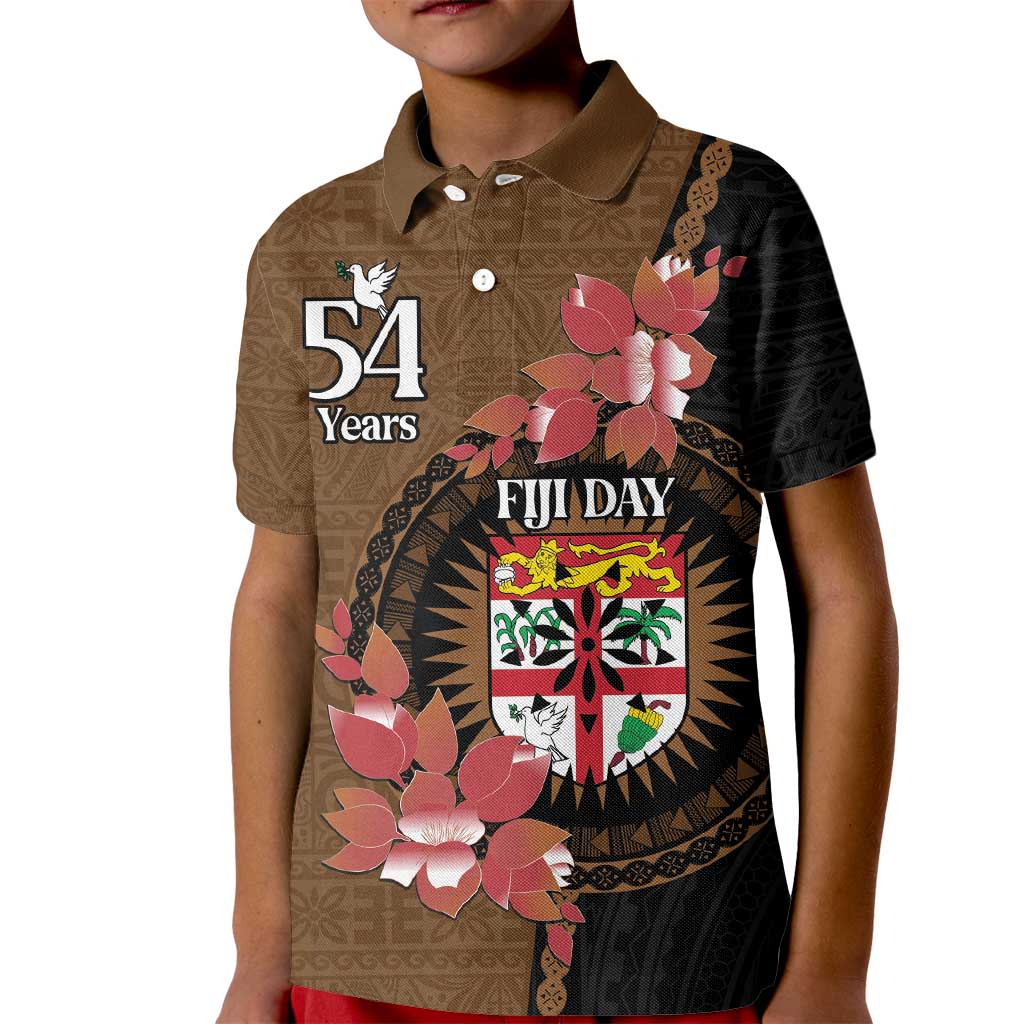 Personalised Fiji Day Kid Polo Shirt Fijian Tapa Pattern Mix Tagimoucia - Brown Version