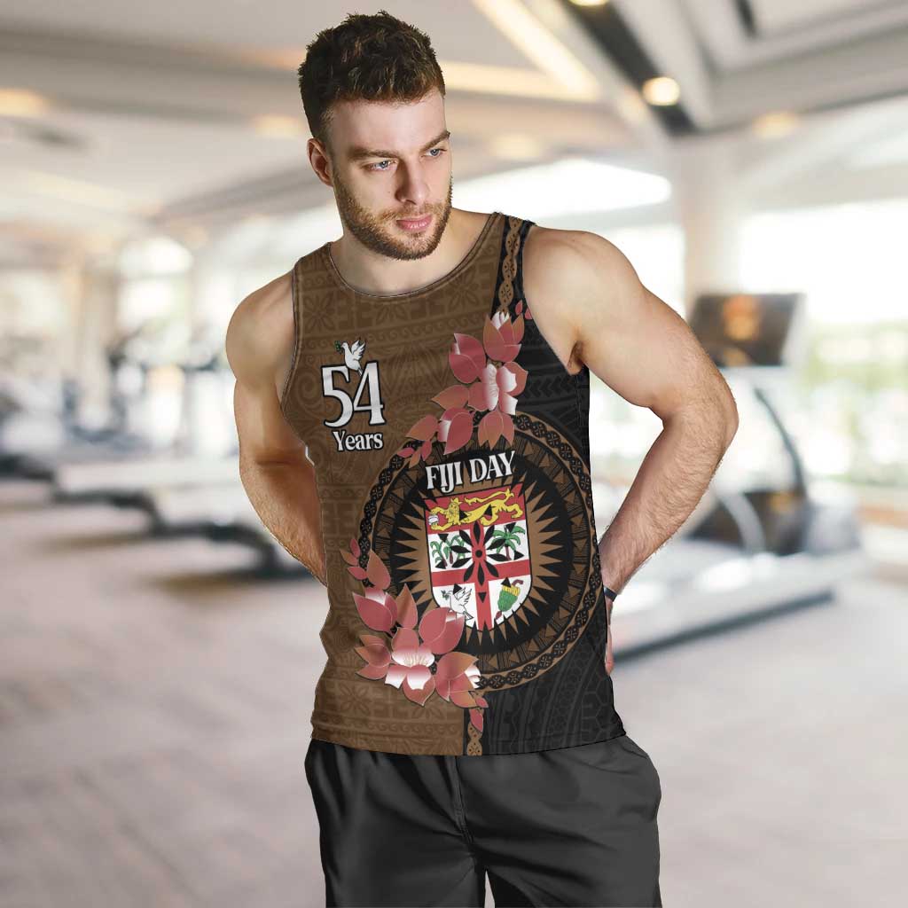 Personalised Fiji Day Men Tank Top Fijian Tapa Pattern Mix Tagimoucia - Brown Version