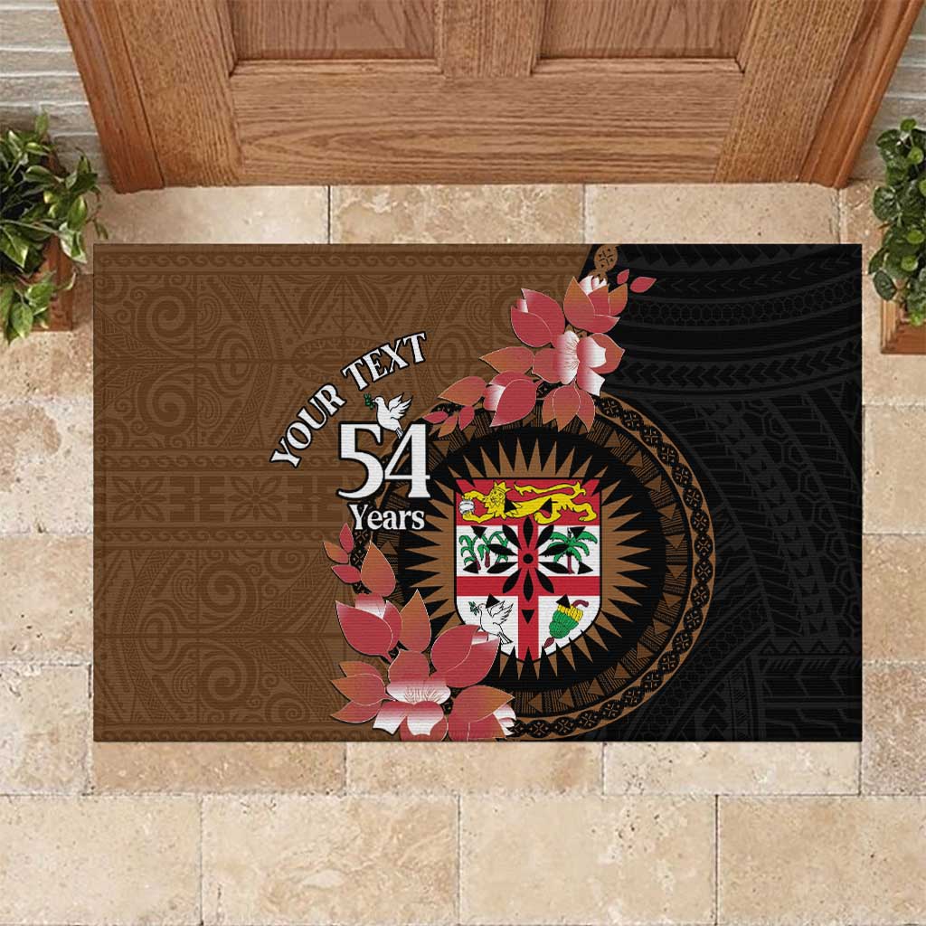 Personalised Fiji Day Rubber Doormat Fijian Tapa Pattern Mix Tagimoucia - Brown Version