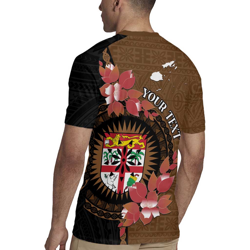 Personalised Fiji Day Rugby Jersey Fijian Tapa Pattern Mix Tagimoucia - Brown Version