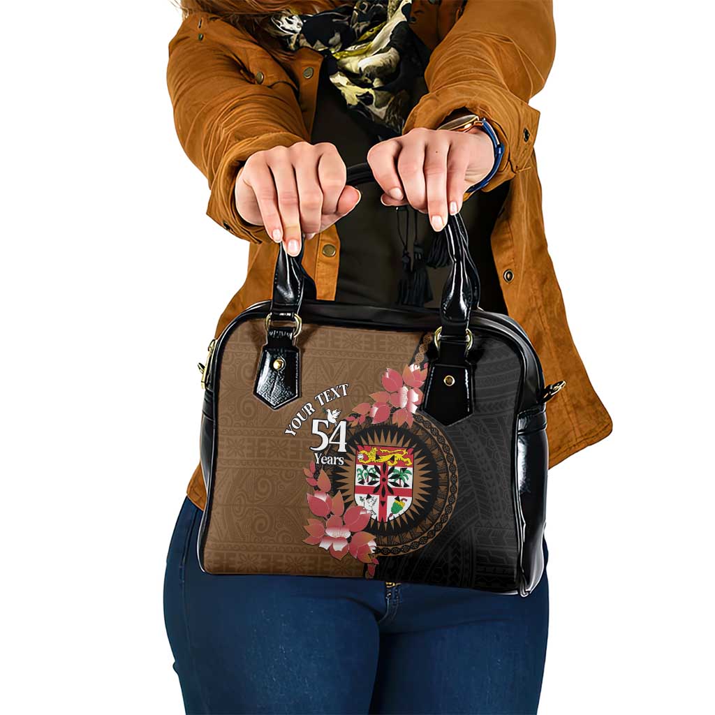 Personalised Fiji Day Shoulder Handbag Fijian Tapa Pattern Mix Tagimoucia - Brown Version