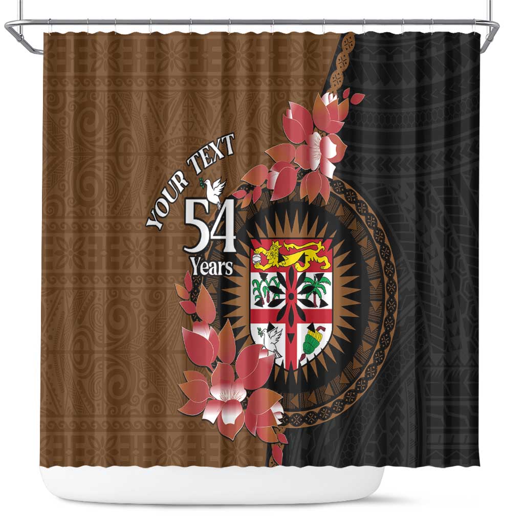 Personalised Fiji Day Shower Curtain Fijian Tapa Pattern Mix Tagimoucia - Brown Version