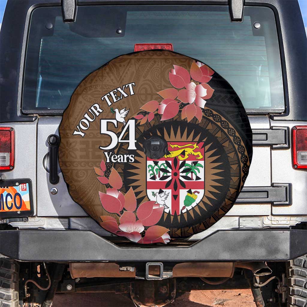 Personalised Fiji Day Spare Tire Cover Fijian Tapa Pattern Mix Tagimoucia - Brown Version