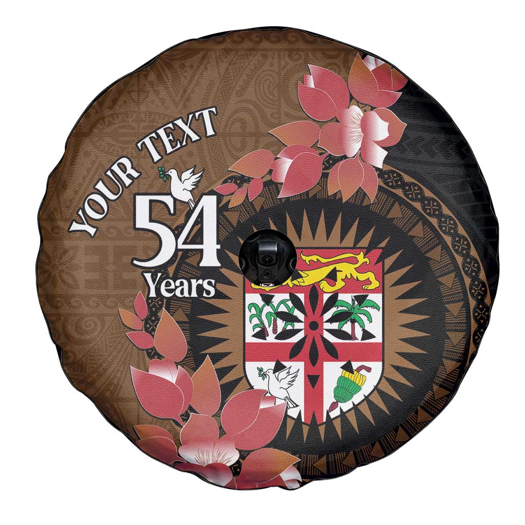 Personalised Fiji Day Spare Tire Cover Fijian Tapa Pattern Mix Tagimoucia - Brown Version