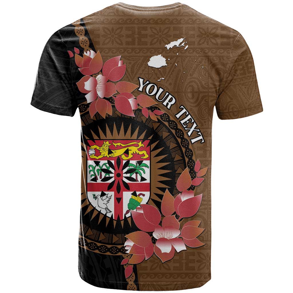 Personalised Fiji Day T Shirt Fijian Tapa Pattern Mix Tagimoucia - Brown Version