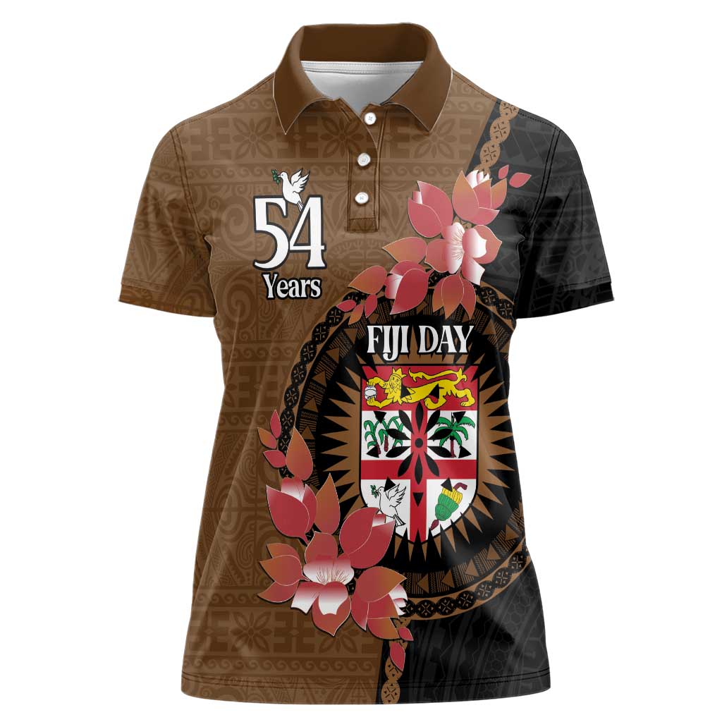 Personalised Fiji Day Women Polo Shirt Fijian Tapa Pattern Mix Tagimoucia - Brown Version