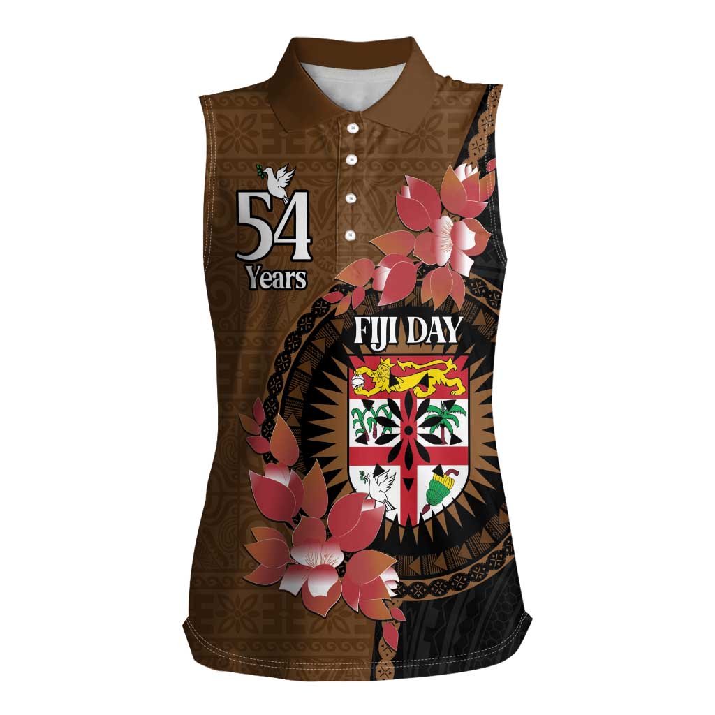 Personalised Fiji Day Women Sleeveless Polo Shirt Fijian Tapa Pattern Mix Tagimoucia - Brown Version